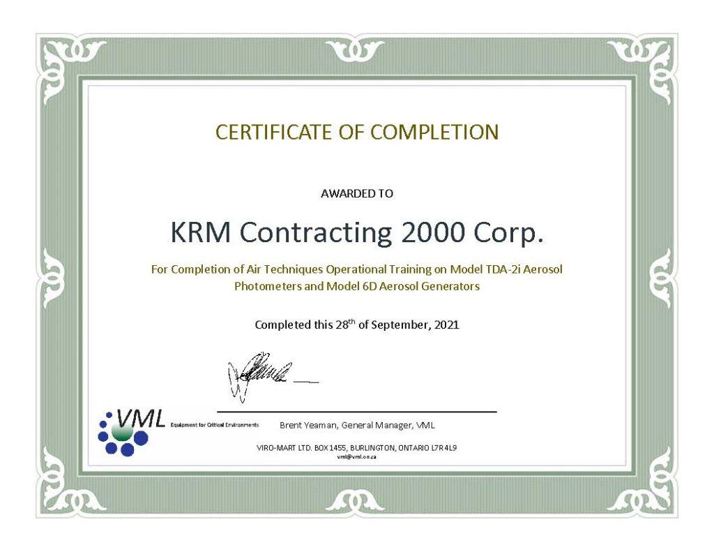 Certificate of Completion_KRM Contracting 2000 Corp